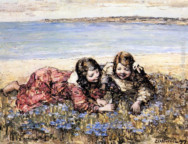 Gathering Flowers by the Seashore painting - Edward Atkinson Hornel Gathering Flowers by the Seashore art painting